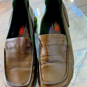 MIU MIU Olive Green Leather Slide On Loafer - size 10
